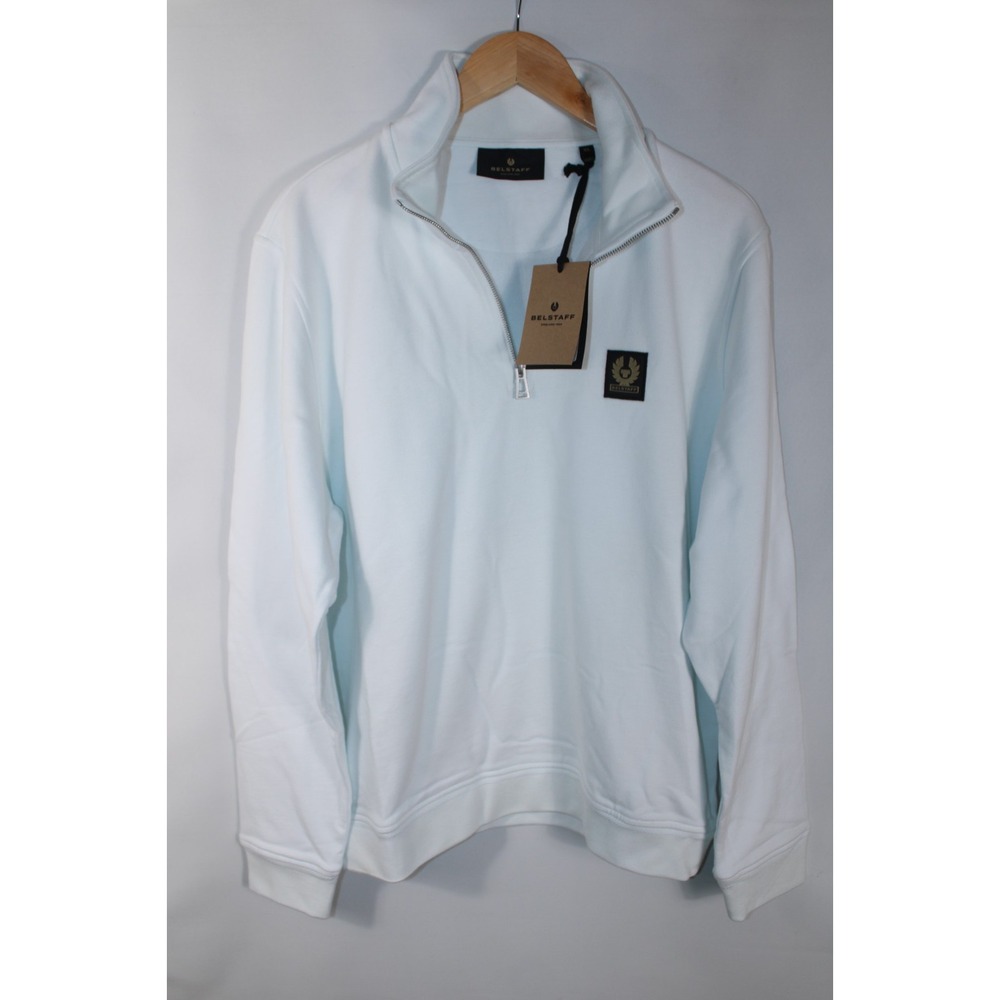 NWT Belstaff Men's XL White Logo Quarter Zip Sweatshirt